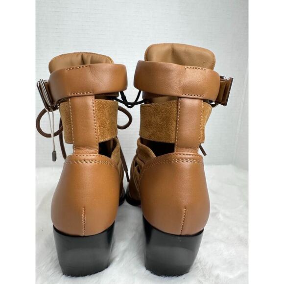 Chloe Rylee Brown Leather and Suede Booties Women's Size EU 36.5 Lace Up Cutout - Picture 4 of 16
